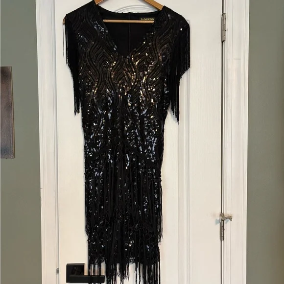 black sparkly flapper dress Small 1980s Black Sequin Shift Dress – Style & Salvage main image 1
